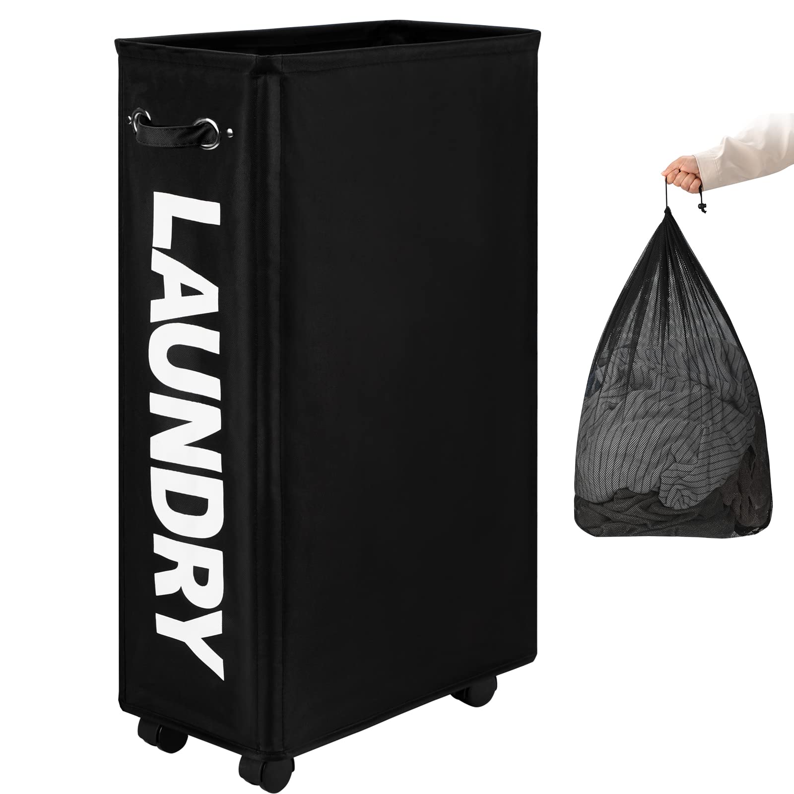 29" Enlarged Slim Rolling Laundry Basket Hamper on Wheels