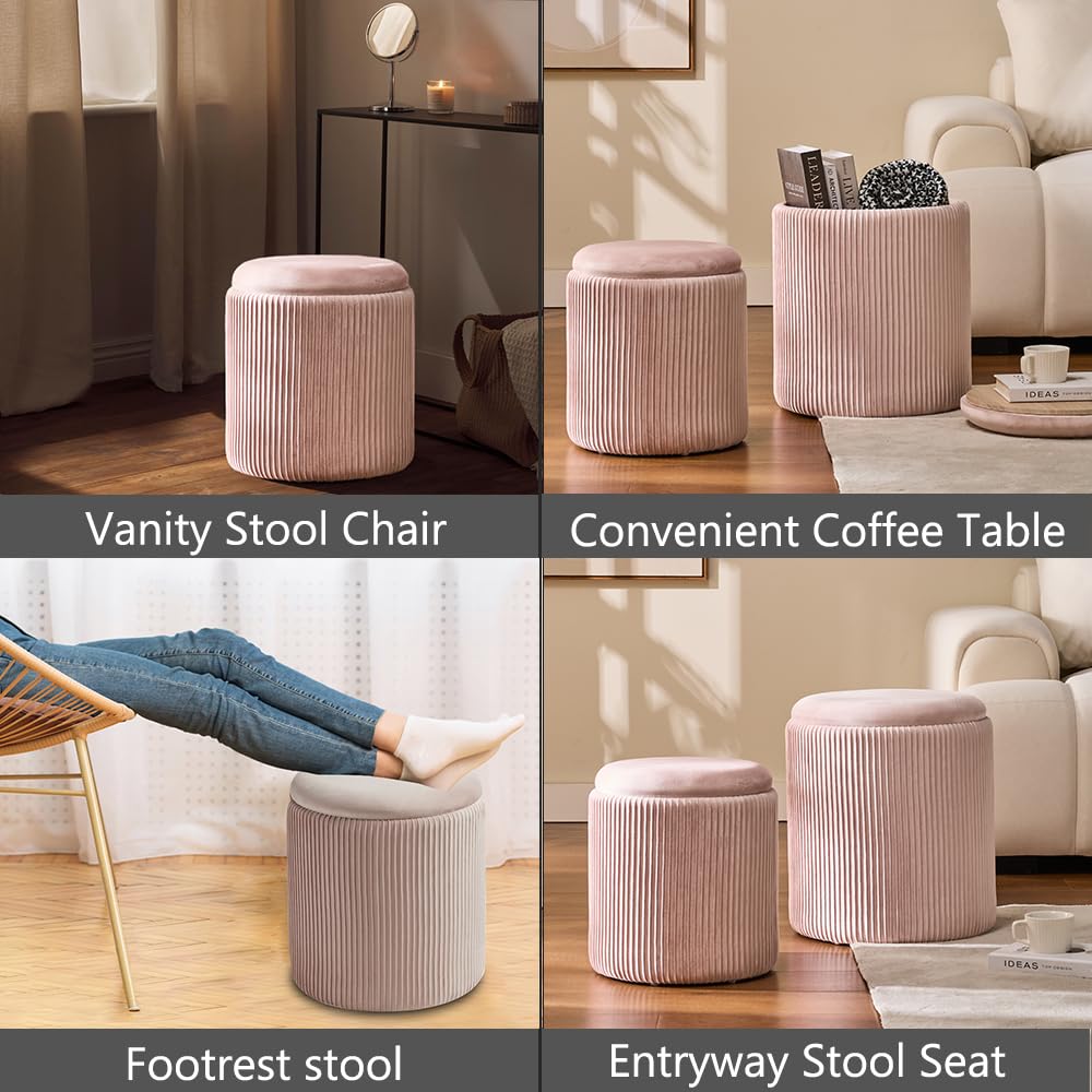 Set of 2 Round Storage Ottoman