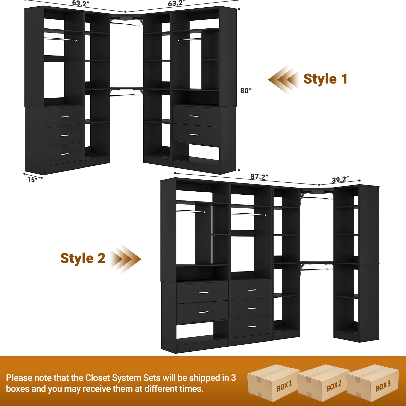 Corner Closet System with 5 Drawers