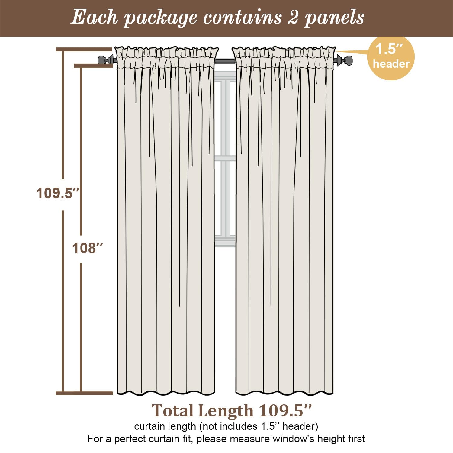 Extra Long Black Sheer Curtains 108 Inches Long 2 Panels (2 Count)