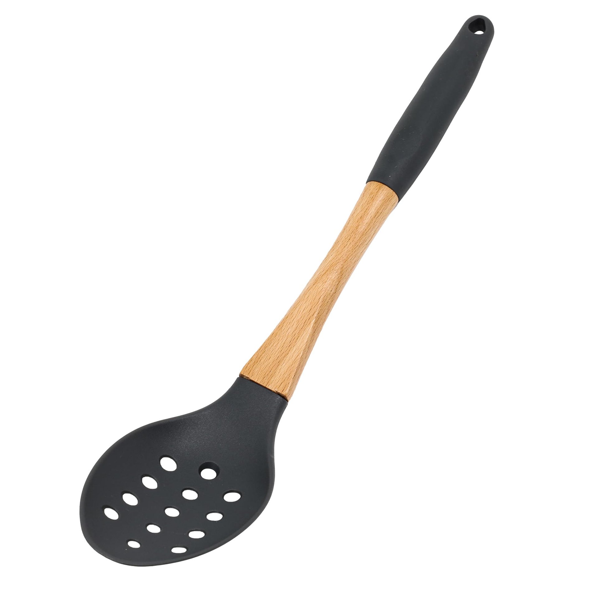 2pc Spoons Grey Nylon Kitchen Utensils Set with Soft Grip Ergonomic Wooden Handles High Heat Resistance