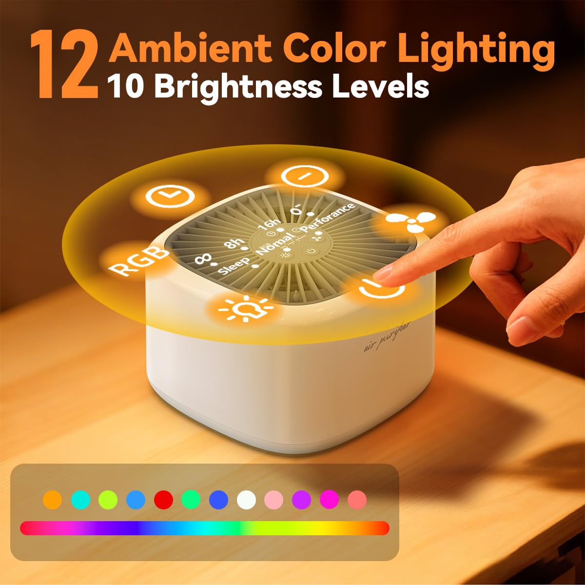 Air Purifier Negative Oxygen Ion for Home HEPA Filter 5 Layers Filtration 3 Fan Modes Purifiers Ultra Quiet 20dB Sleep Mode 12 Color Lights 10 Brightness 3 Timers Adjustable for Bedroom Office