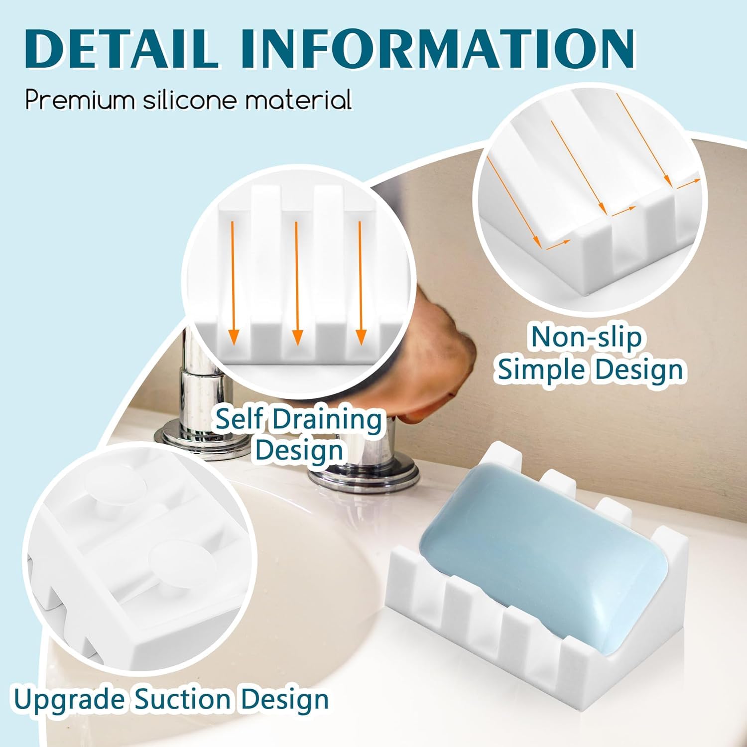 Silicone Soap Dish Self Draining with Suction Cups (2 Count)