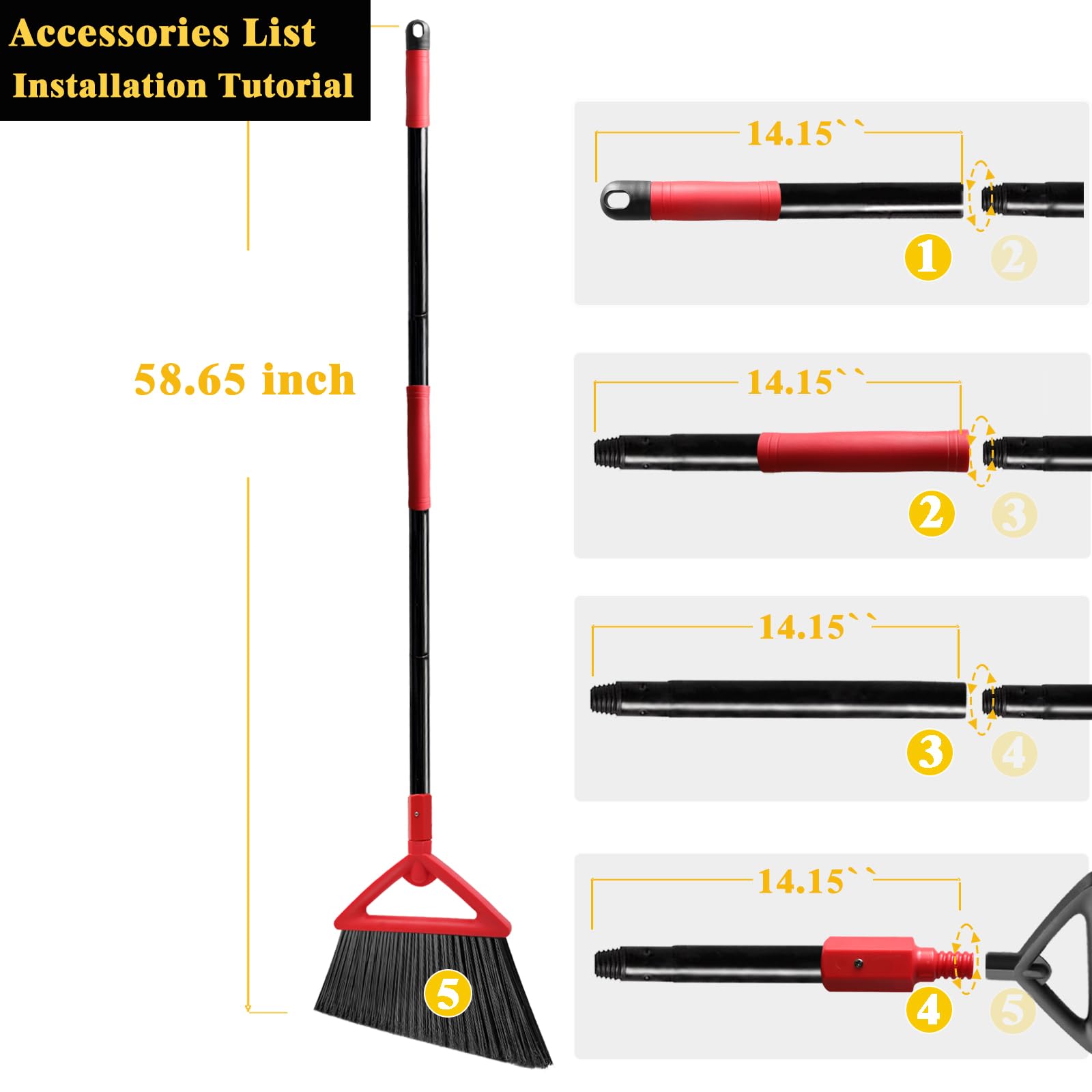Heavy Duty Broom of Outdoor and Indoor (4 Count)