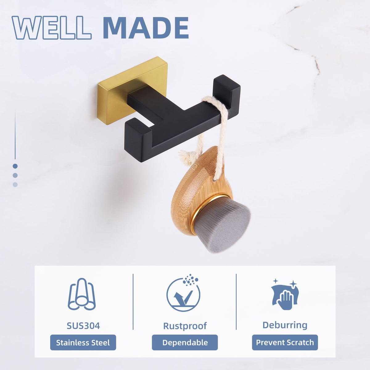 Double Towel Hook Black and Gold