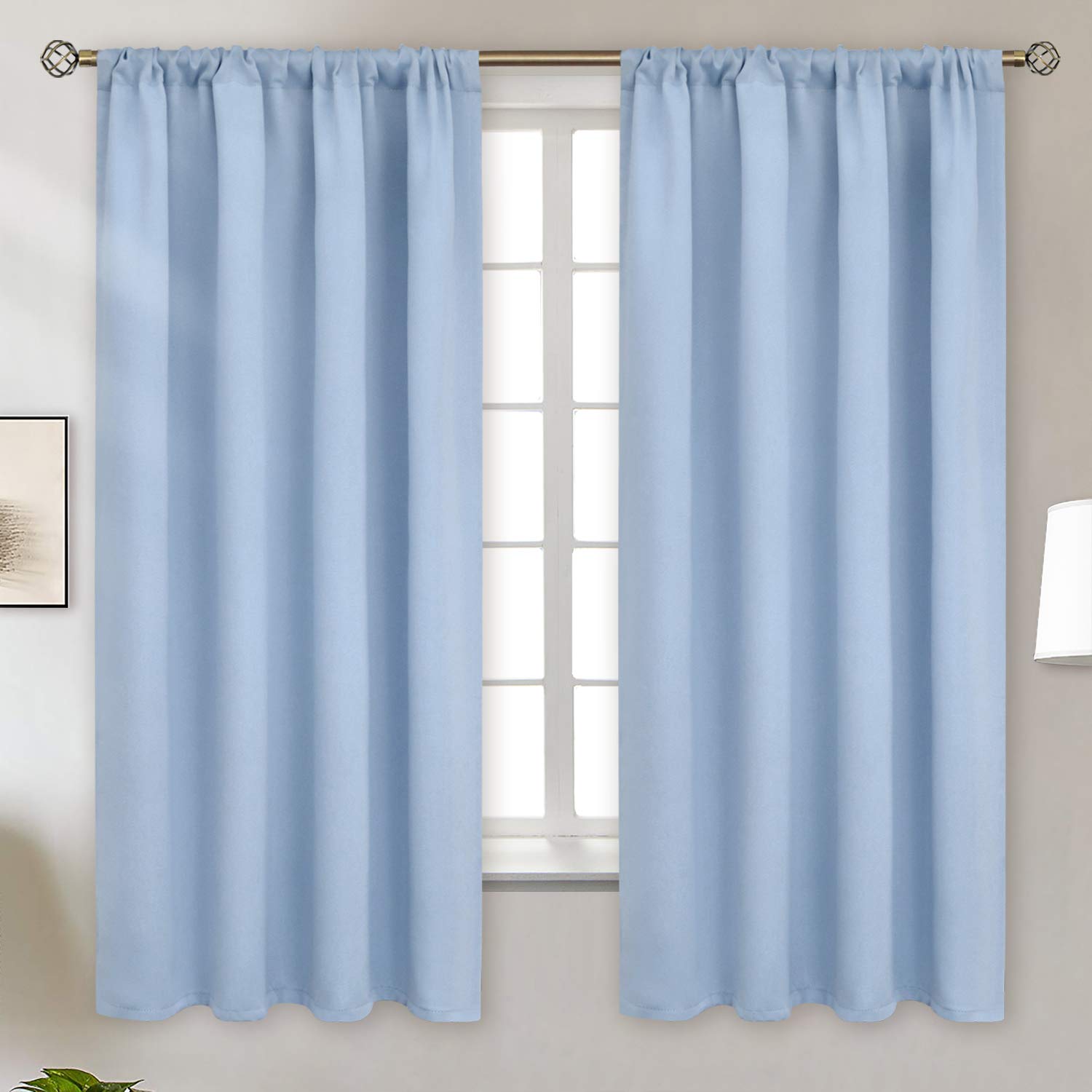 Baby Blue Room Darkening Curtains 63 Inches Long for Kids Bedroom