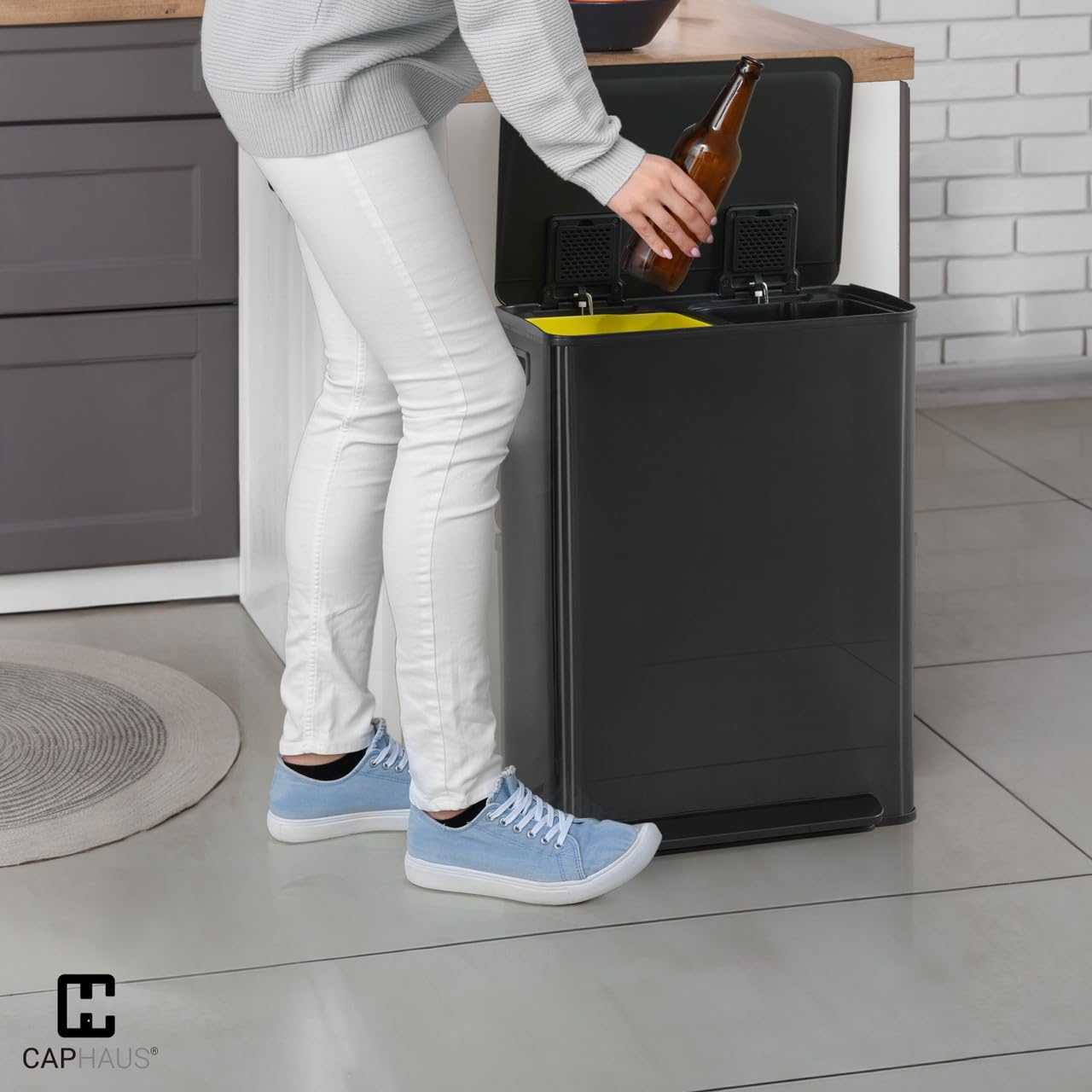 Black Dual Trash Can w (2 Count)