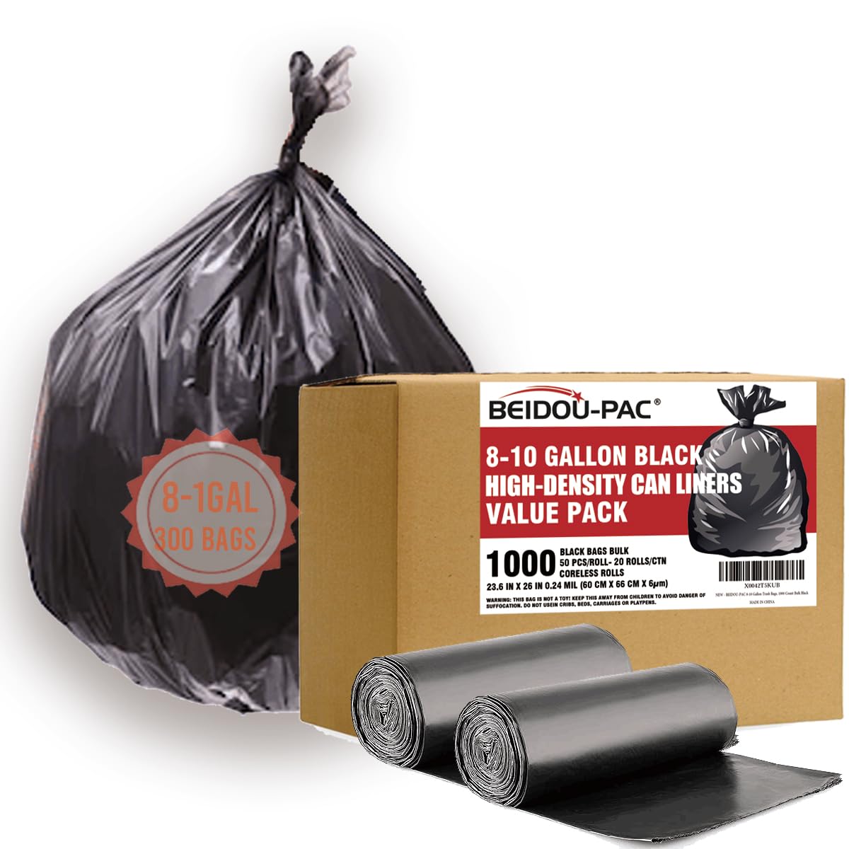 8 10 Gallon Trash Bags (1000 Count)