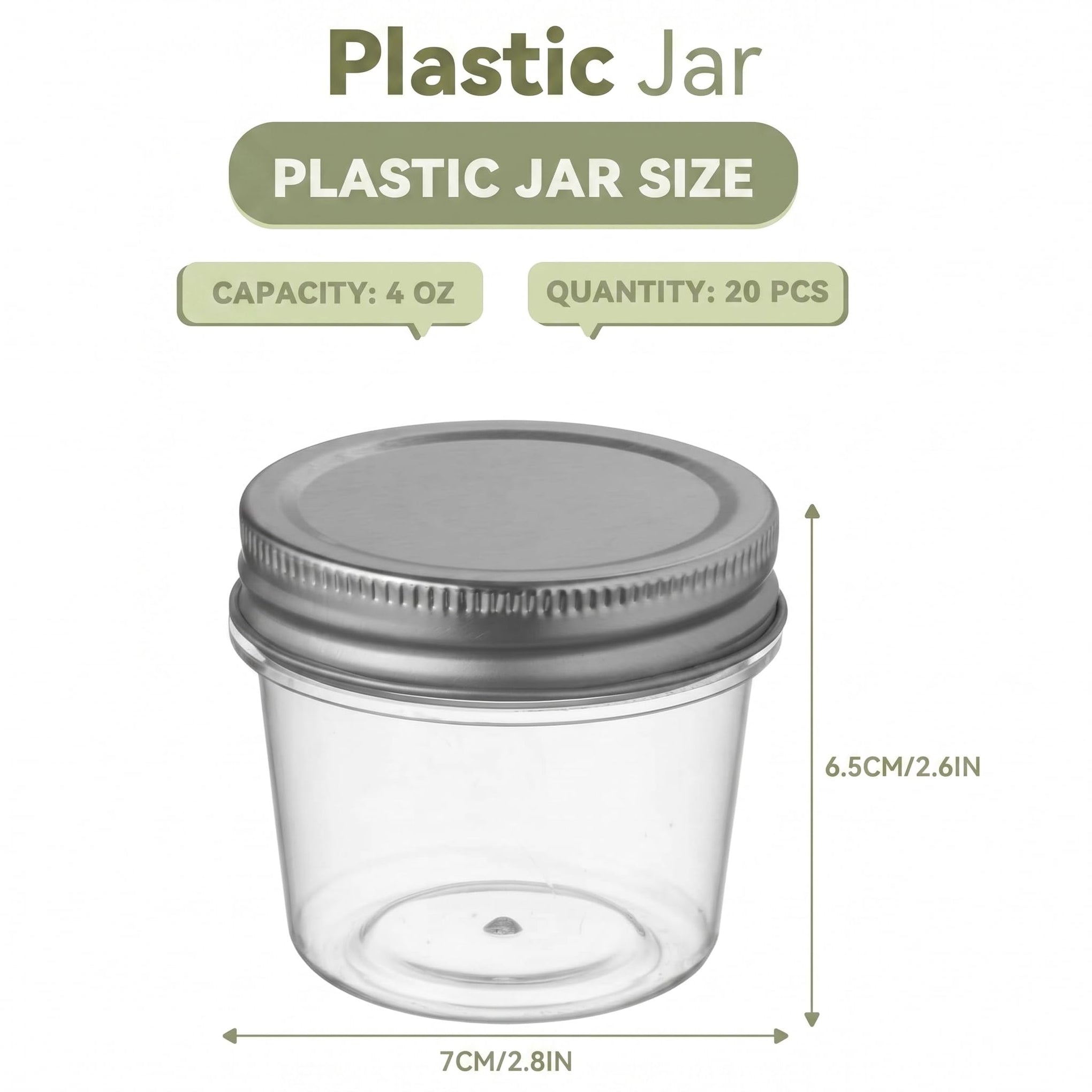 4 oz Plastic Small Mason Jars and Small Plastic Jars with Lids (20 Count)