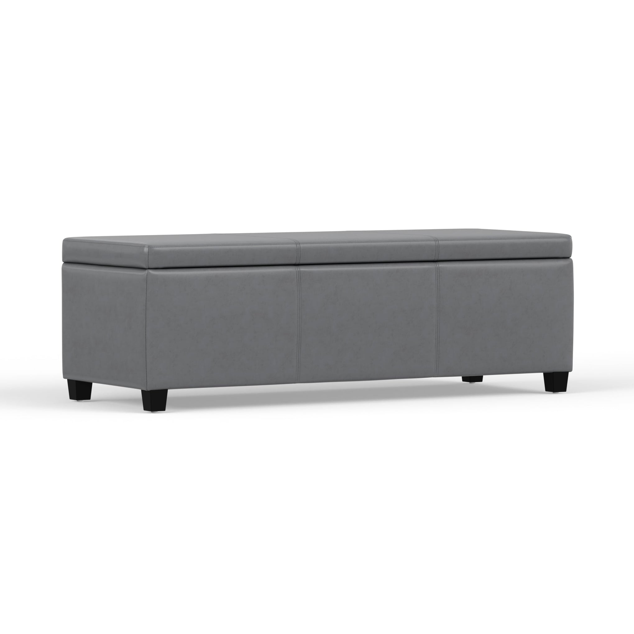 Avalon 48" Wide Vegan Leather Storage Ottoman in Stone Grey