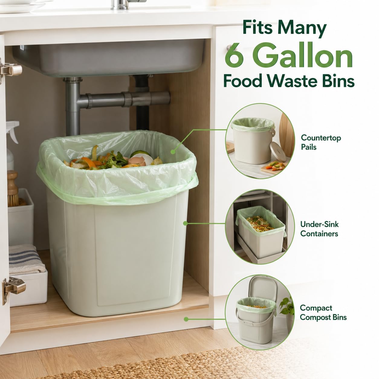 30 Count 6 Gallon Compostable Trash Bags for Kitchen Food Waste and Scraps
