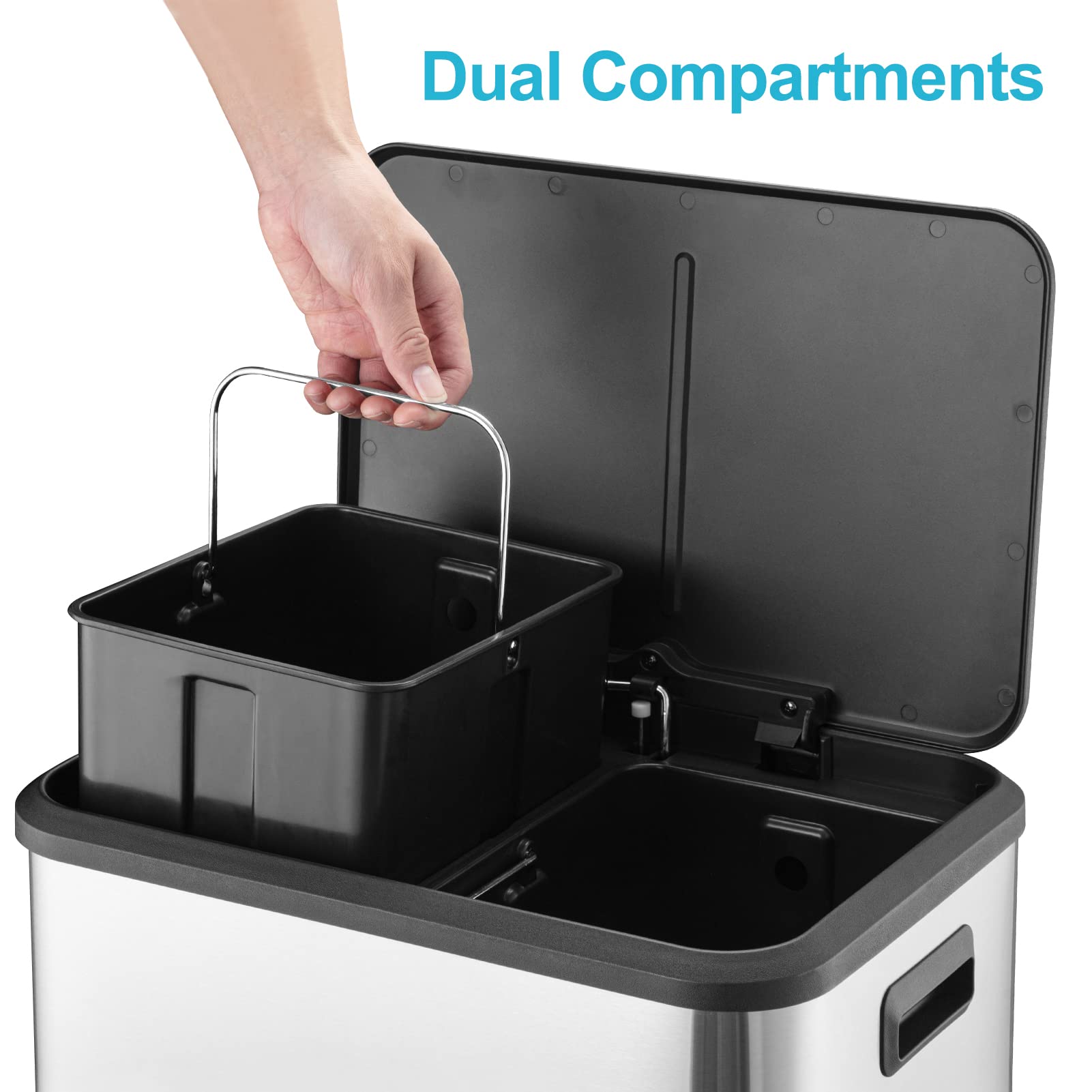 Dual Trash Can Stainless Steel Kitchen Recycling Bin Foot Pedal