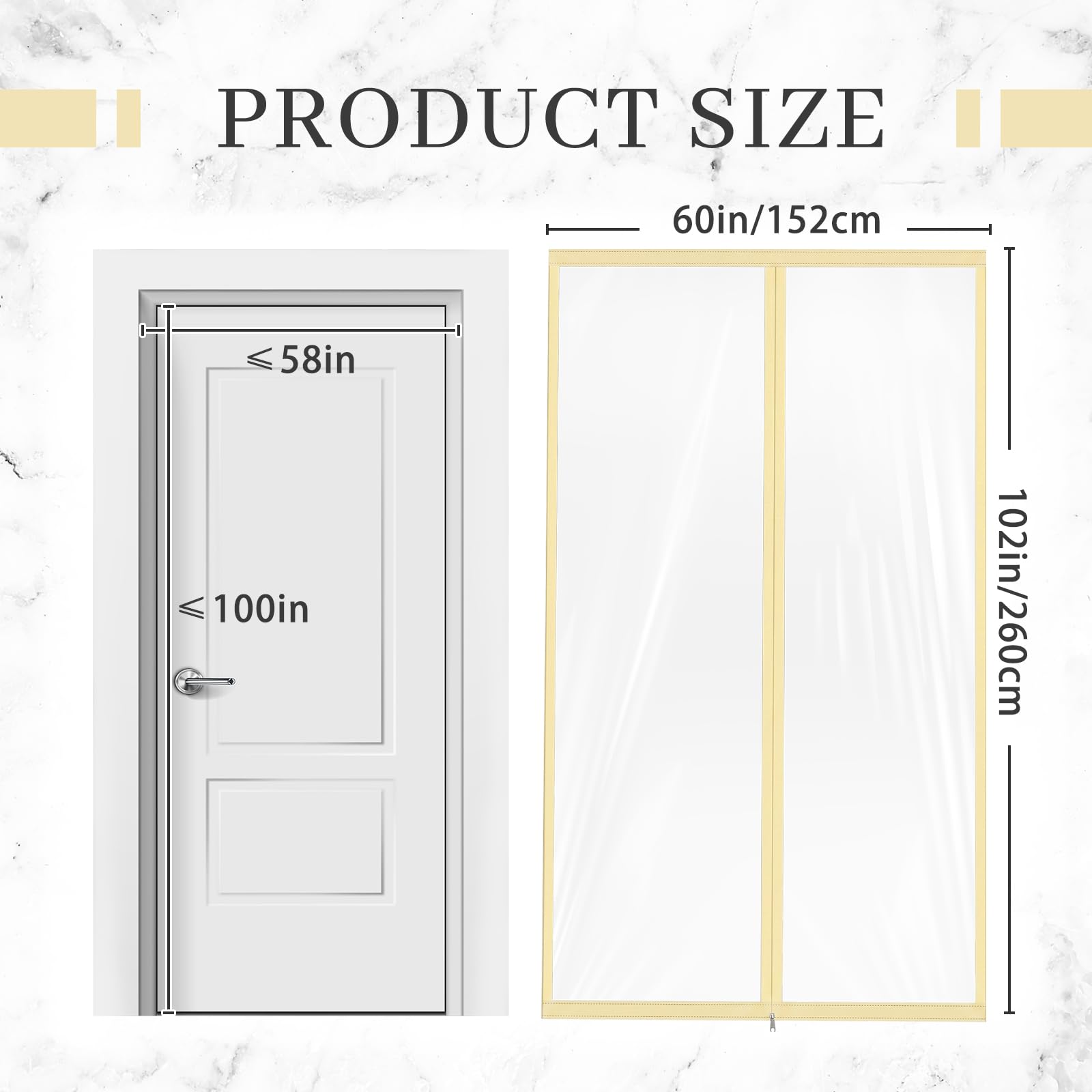 1 Pack Zipper 60 x 102 Inch Dust Barrier Door Kit 5 x 8.5 ft Reusable Temporary Wall Construction Plastic Curtain Cover Dust Containment Standard Doorway Screen Sheeting for Home Renovation