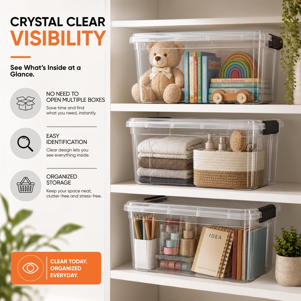 Small Clear Storage Boxes with Lids (3 Count)