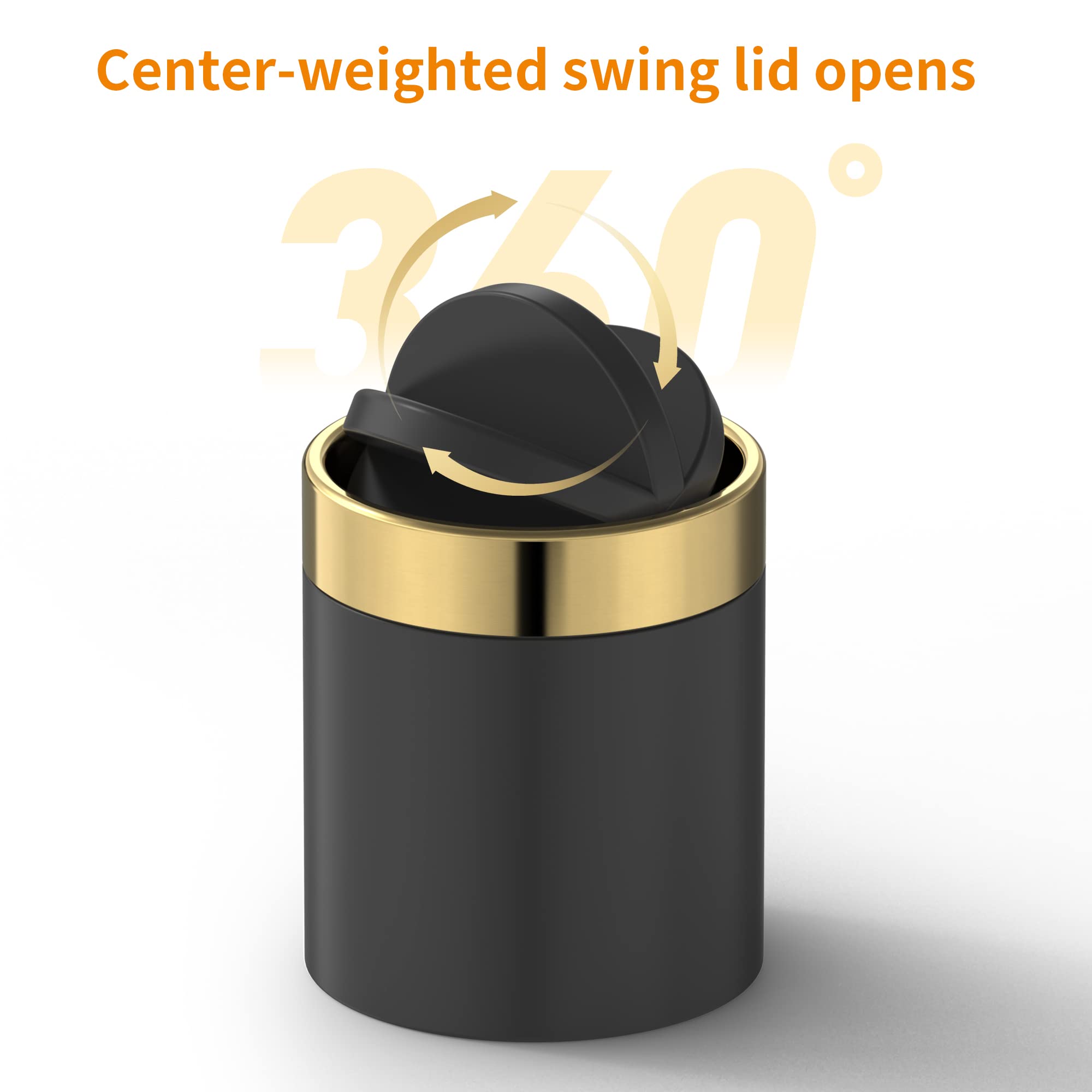 0.4 Gal Matte Black Desktop Mini Swing Lid Trash Can