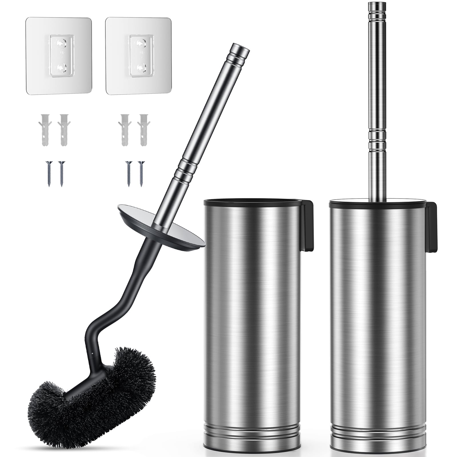 Toilet Brush and Holder Set Under Rim Deep Cleaning Curved Bristle