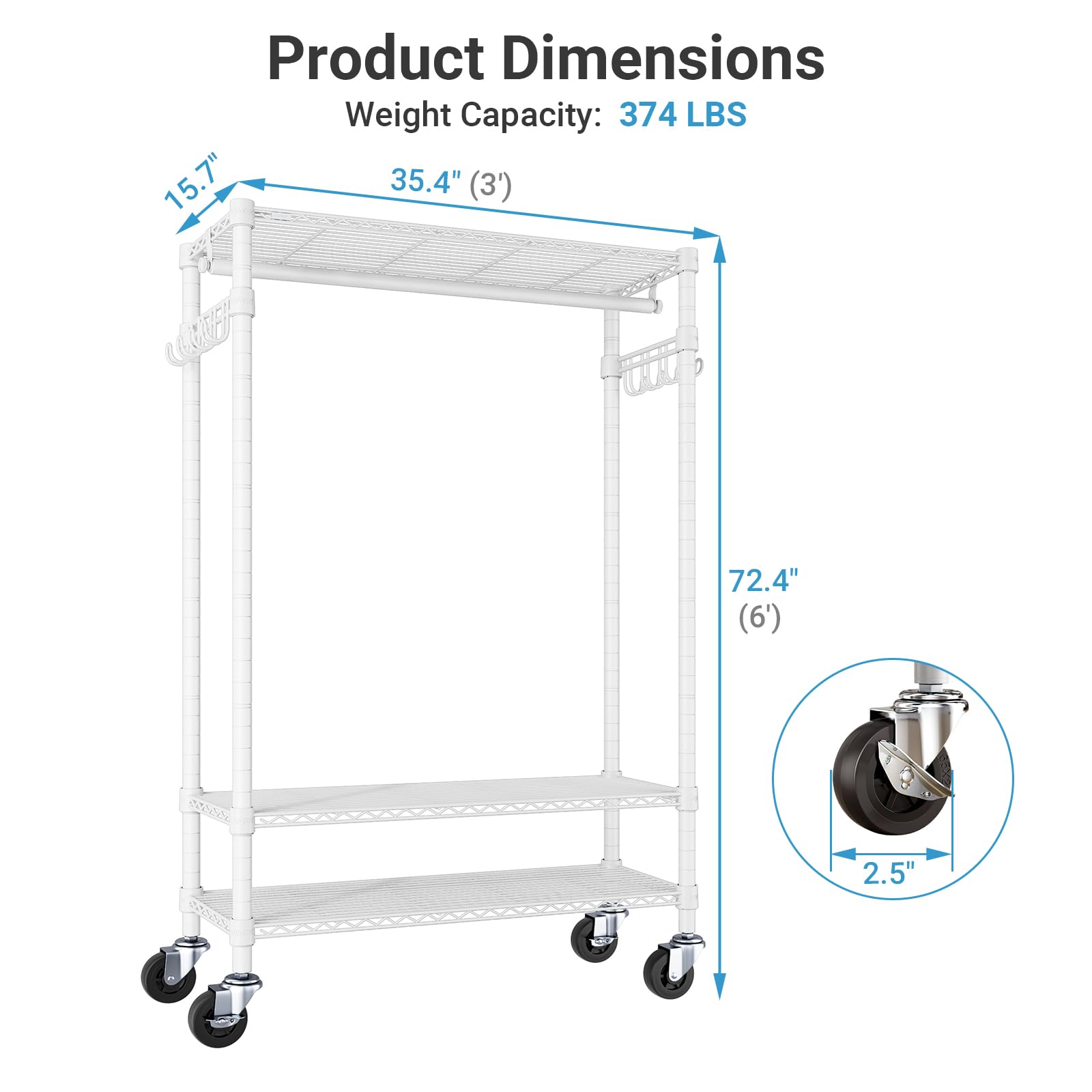 R3C Covered Clothing Rack for Hanging Clothes Rolling Closet
