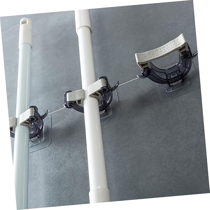 2pcs Wall Mounted Mop Holder Clip Seamless Broom Hanger for Home Kitchen Bathroom Organizer Plastic Design Installation Black