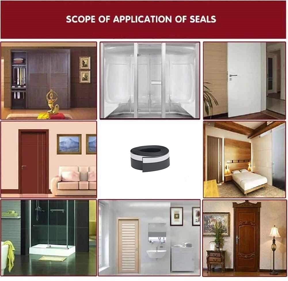 Door Window Seal Strip Silicone Door Bottom Seal Strip Tape 16 Feet Length Black Weather Stripping Self Adhesive Strip for Doors and Window Waterproof