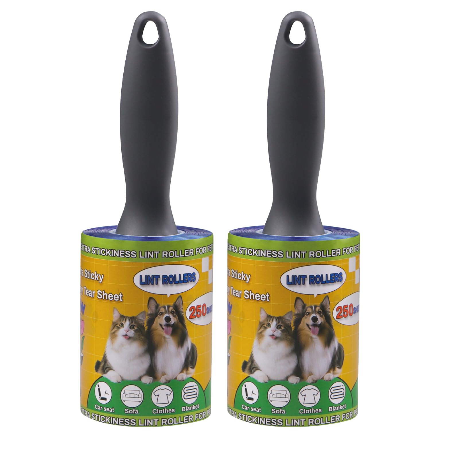 Lint Rollers 2 Pack for Pet Hair 500 Sheets Extra Sticky Pet Hair Remover for Clothes Furniture Carpet Cleaner Cars Dogs Travel