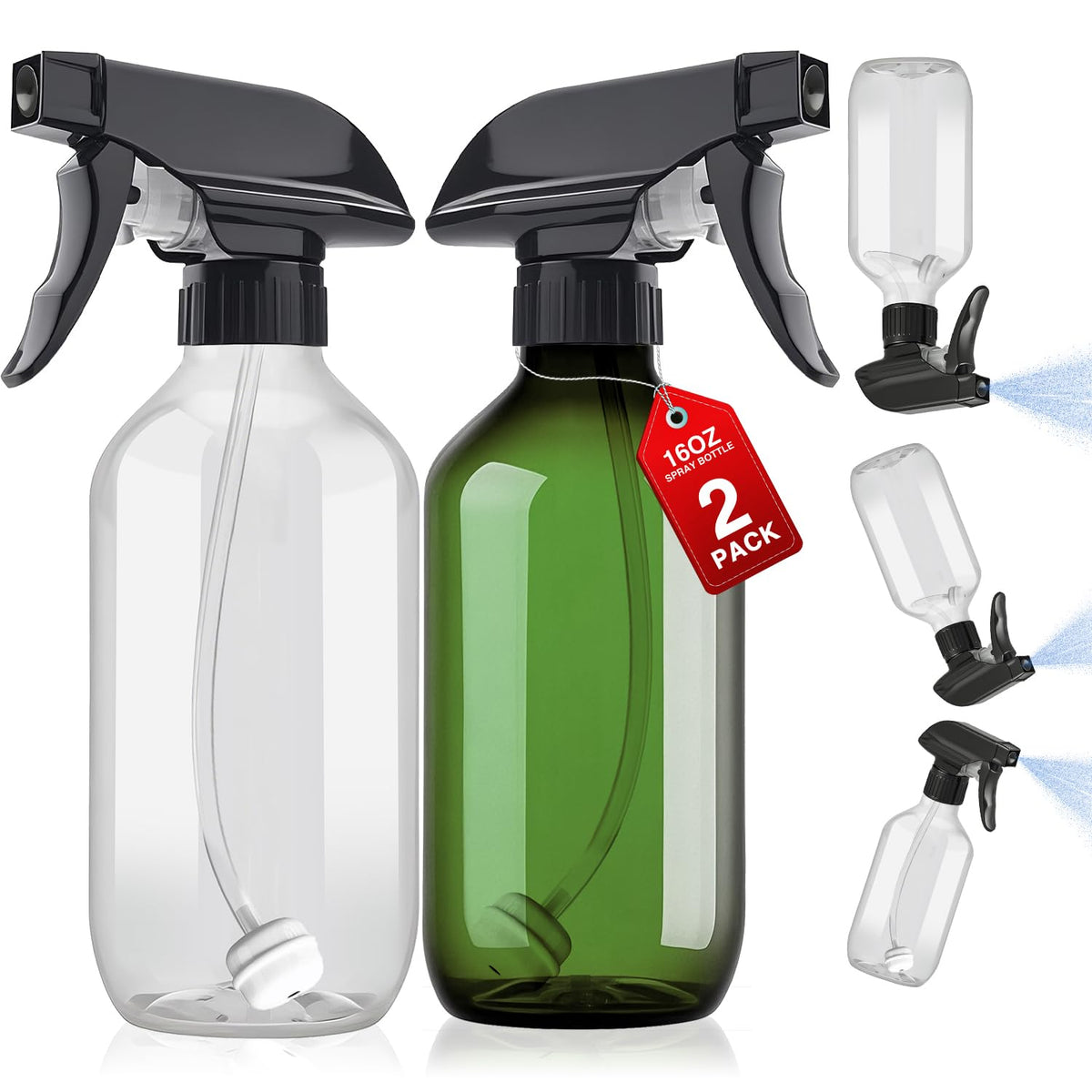 Plastic Spray Bottles 2pcs 16oz Small Bottle for Cleaning Green & Clear (2 Count)