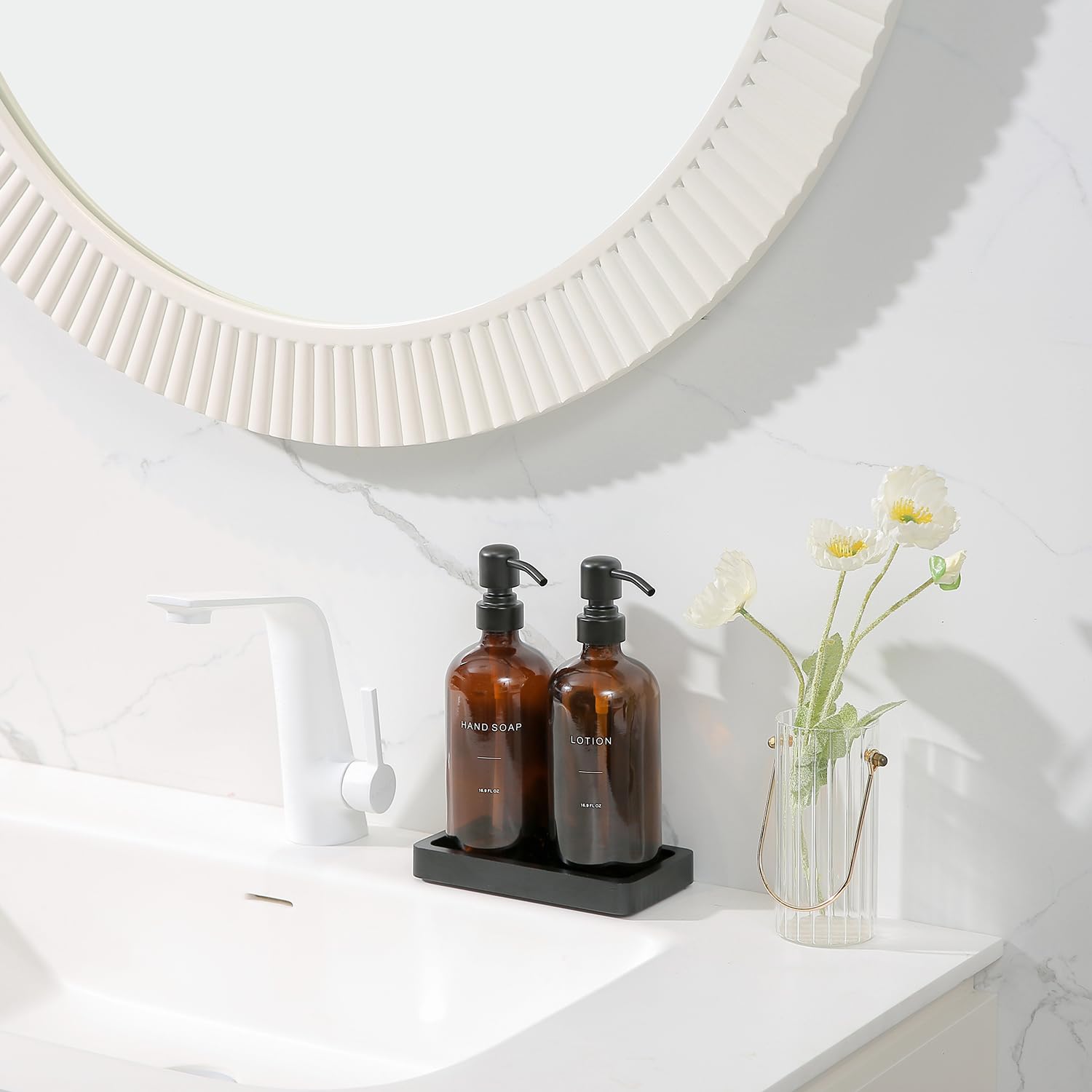Amber Glass Soap Dispenser Set (2 Count)