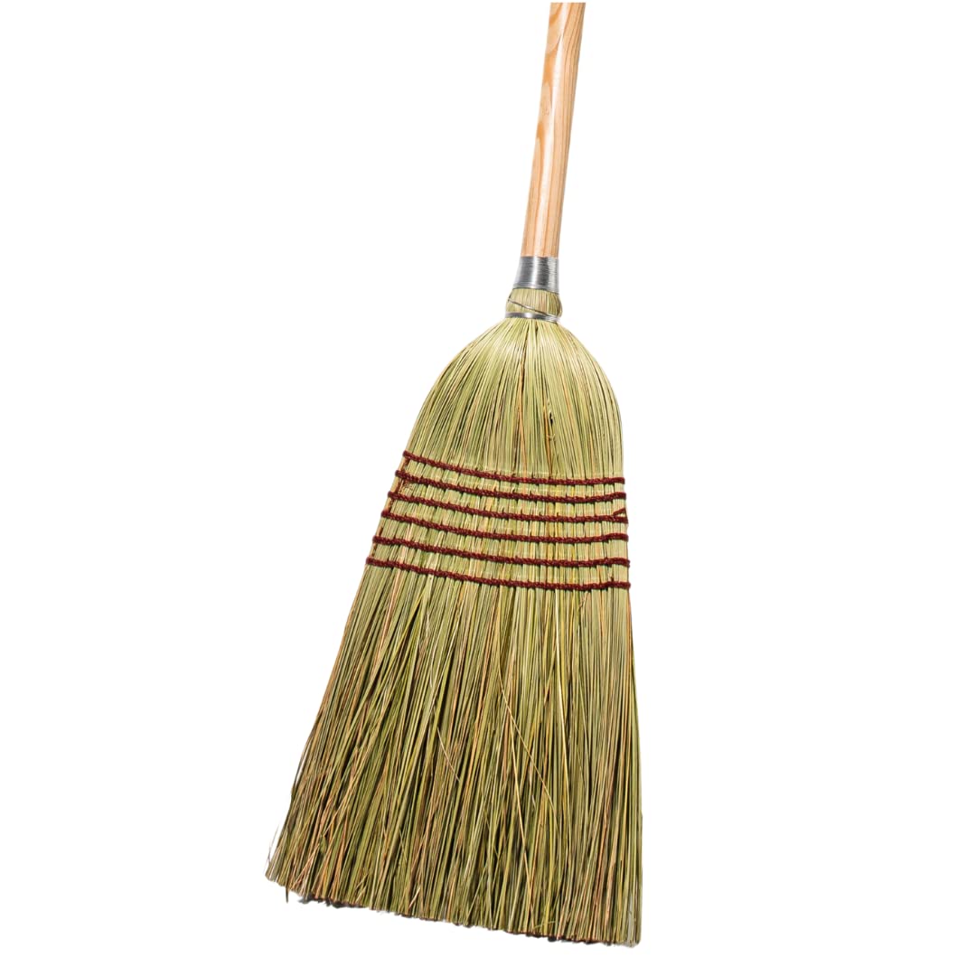 Corn Broom with Wood Handle Heavy Duty Indoor Outdoor Broom