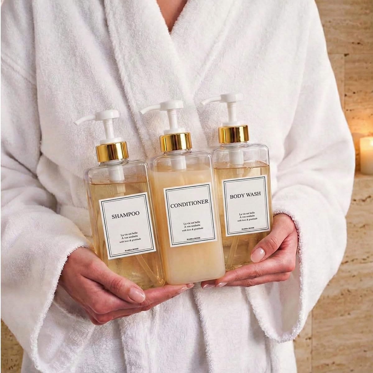 Modern Gold Design Shampoo and Conditioner Dispenser (3 Count)