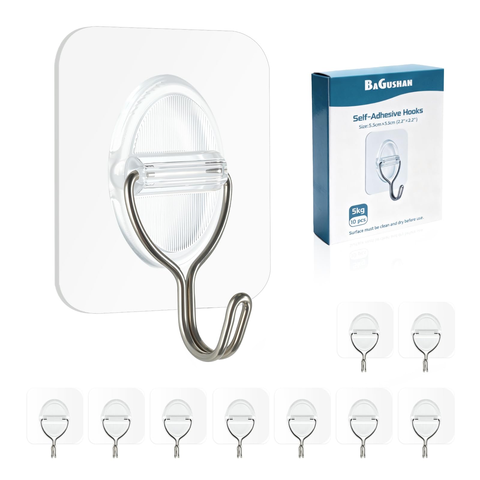 Clear Adhesive Wall Hooks (10 Count)