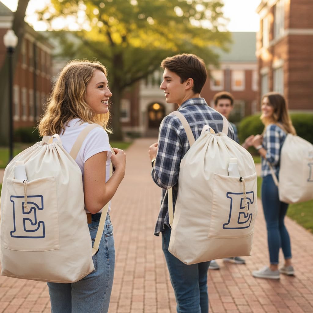 Laundry Bag Backpack Personalized Initial Canvas Laundry Bag