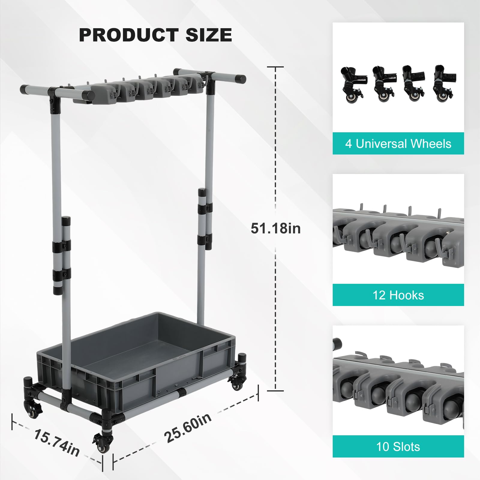 Rolling Cleaning Cart with Mop & Broom Organizer