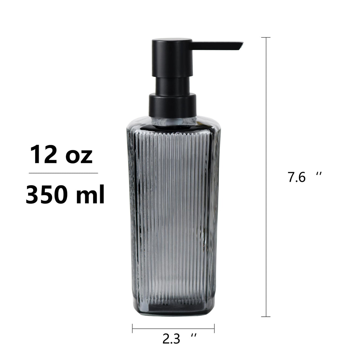 12 oz Glass Soap Dispenser with Vertical Stripe with Black Plastic Rustproof Pump