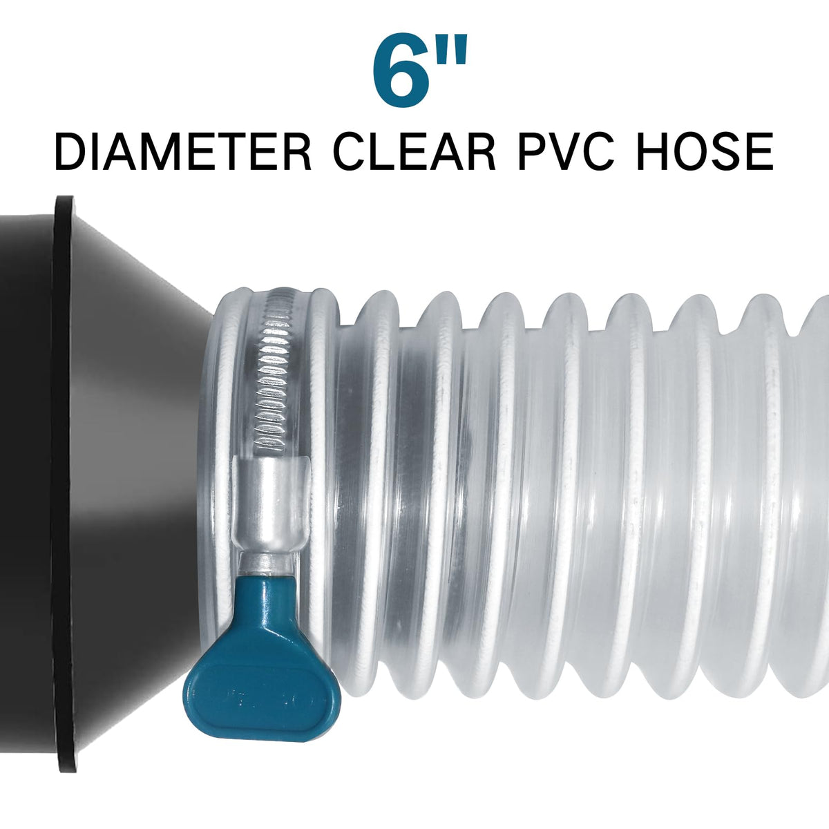 6"x5' PVC Dust Collection Hose with 2 Stainless Clamps for Woodworking