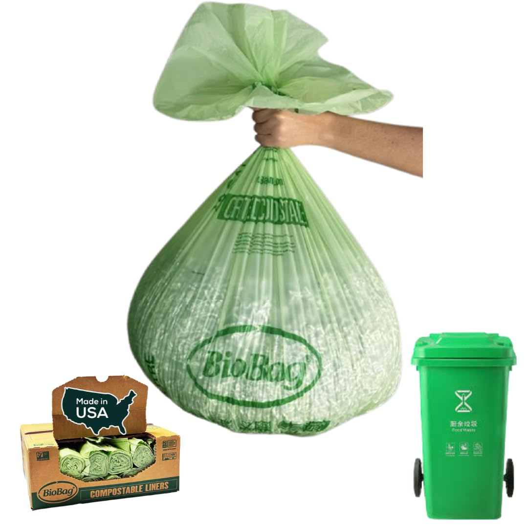 USA) The Original Compostable Bag, 39 Gallon, 120 Count, 100% Certified Compostable Trash Bag Liners for Food Waste, Extra Strong and Durable, Trash Bag