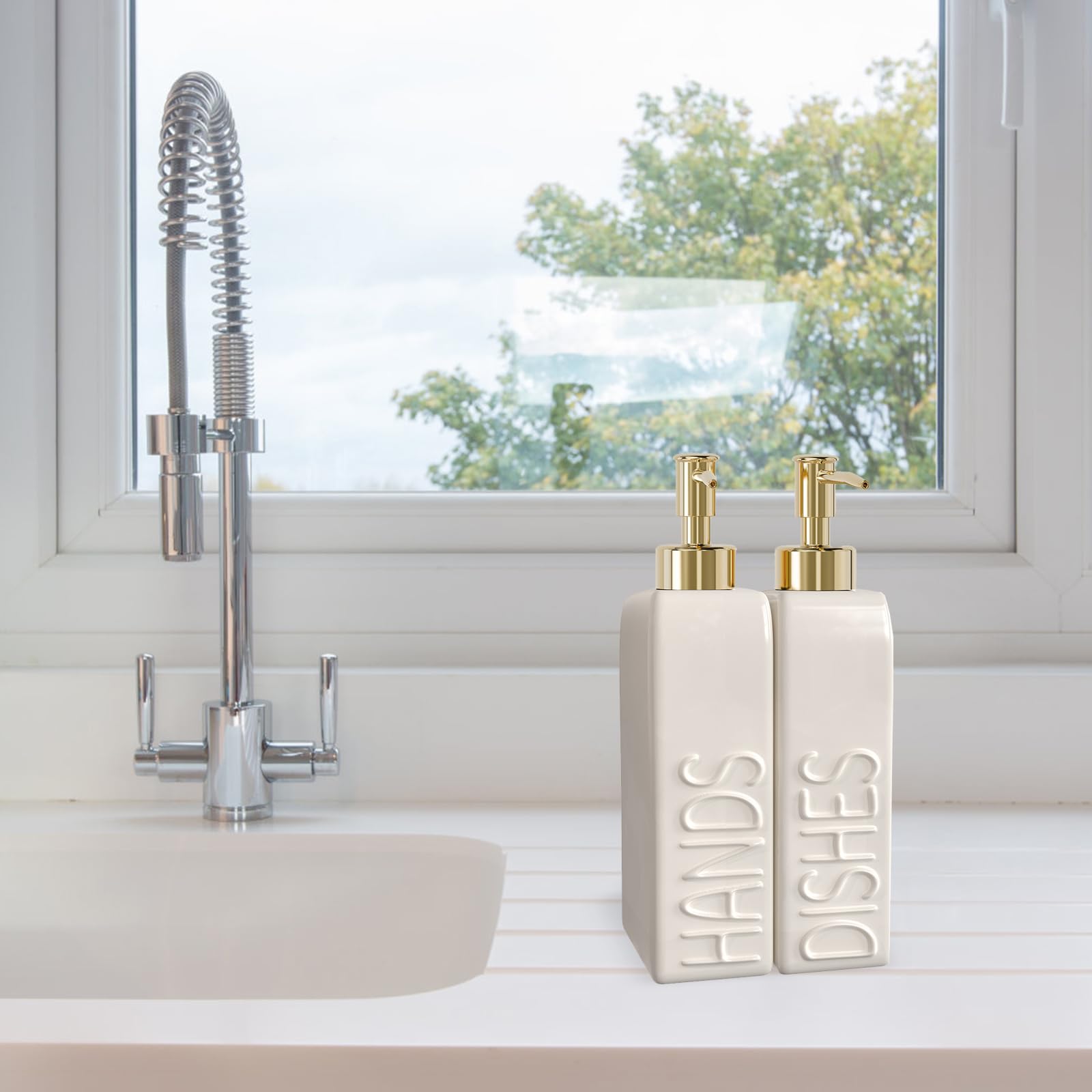 Soap Dispenser Set with Gold Stainless Steel Pump and a Funnel (2 Count)