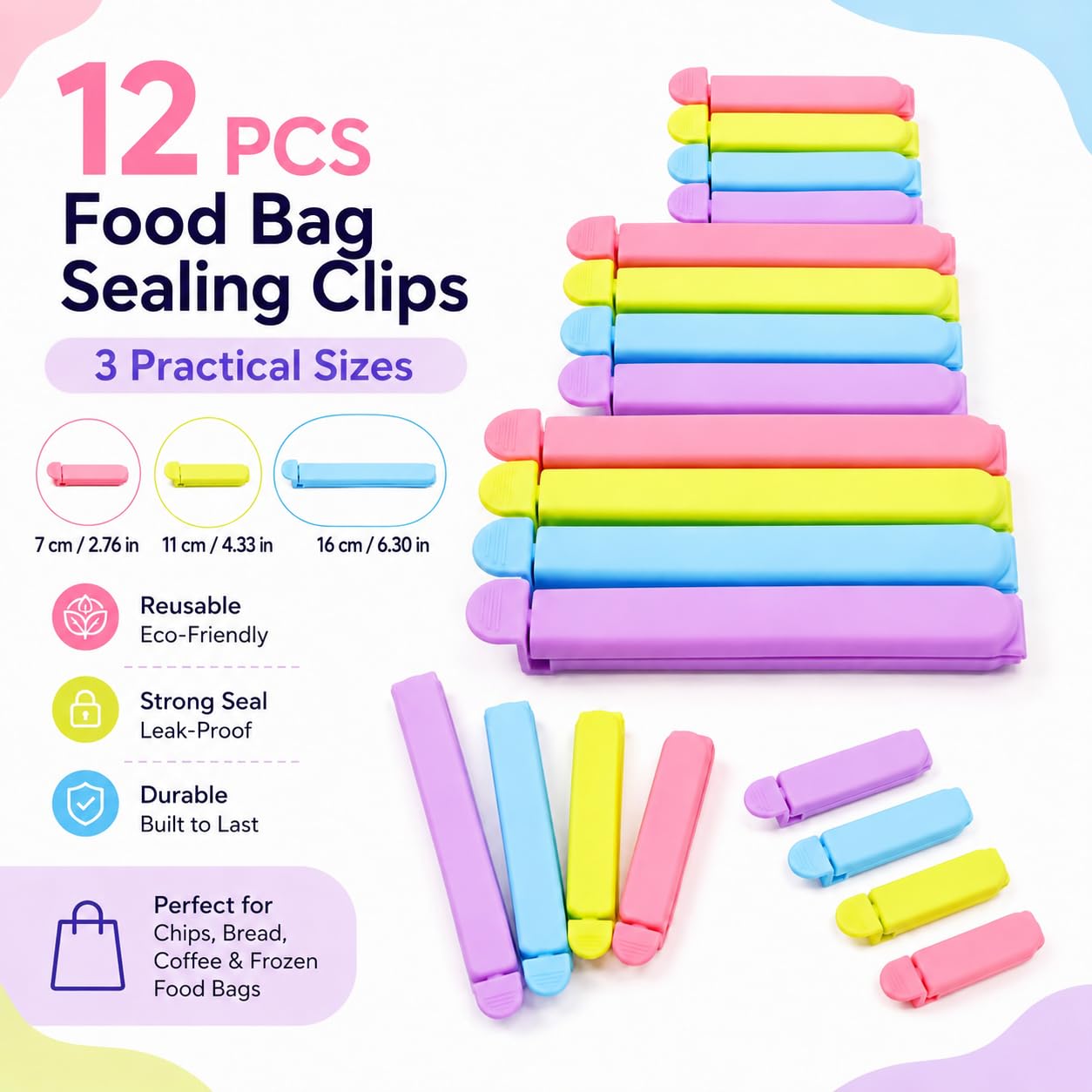 Tmflove 12 PCS Sealing Clips for Food and Snack Bag (12 Count)