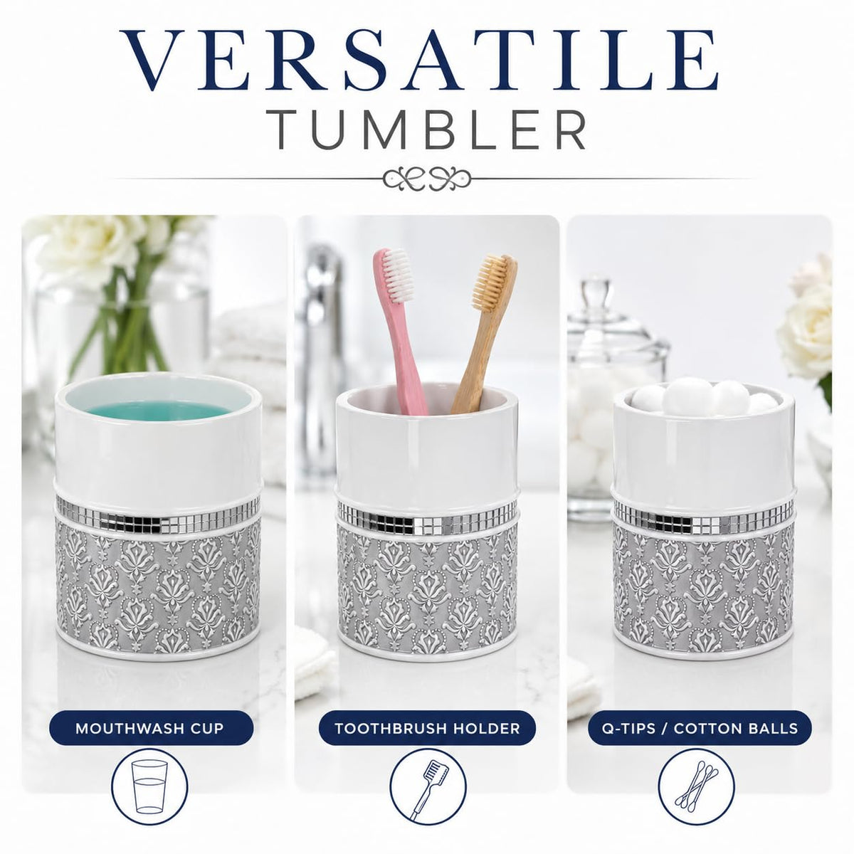 Mirror Damask Toothbrush and Toothpaste Holder