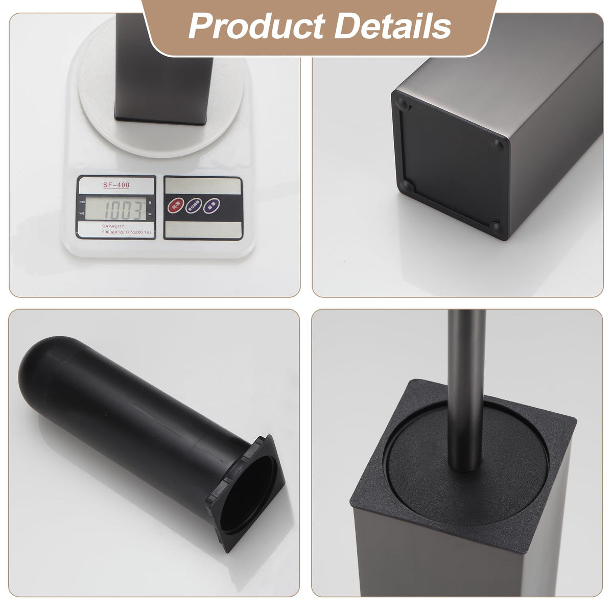 Standing Toilet Brush and Holder GunGrey Aluminium Toilet Bowl Cleaner Brush and Holder for Bathroom Storage and Organization