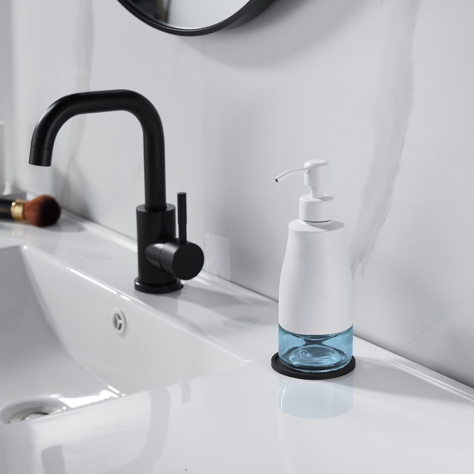 White Soap Dispenser with Coaster and Stickers