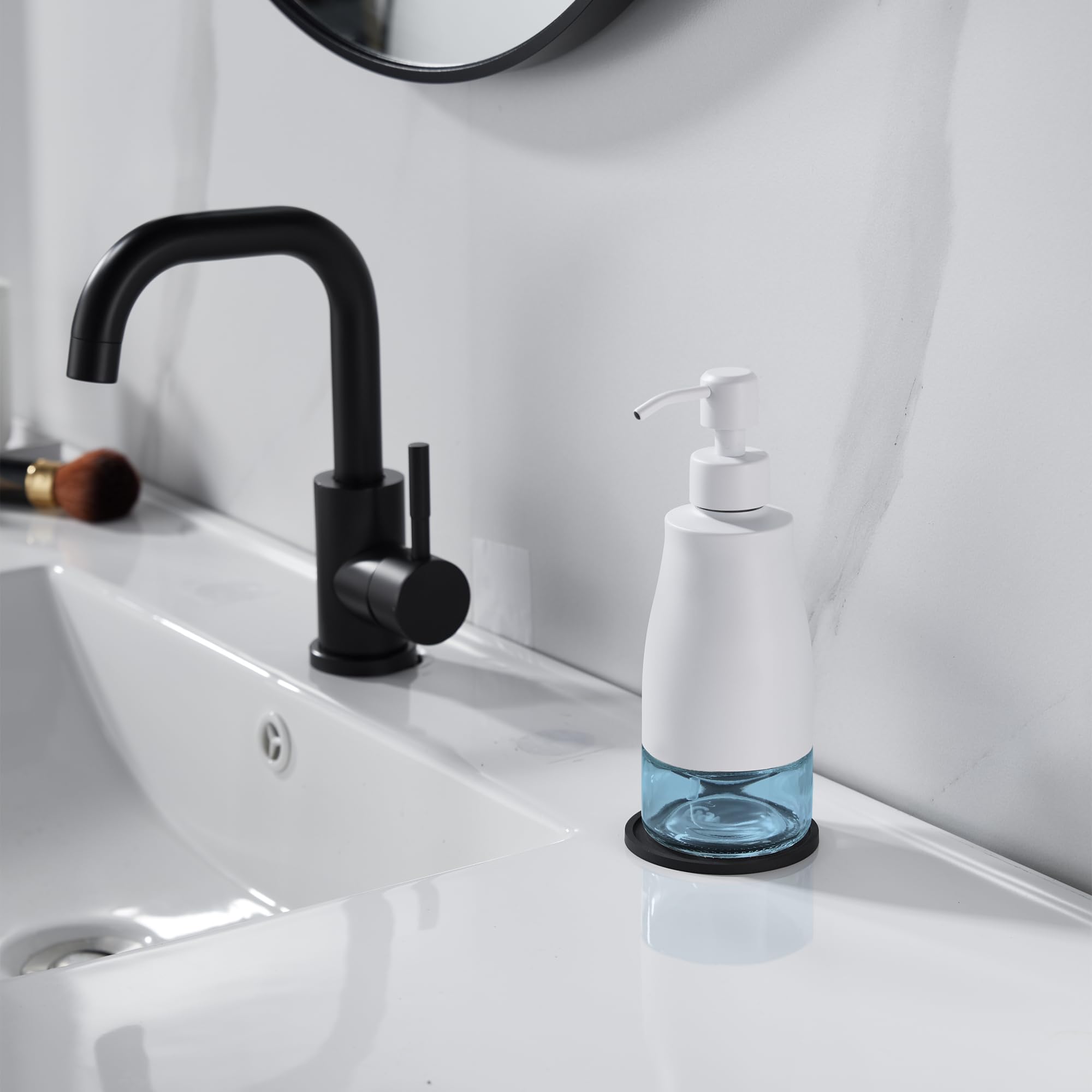 White Soap Dispenser with Coaster and Stickers
