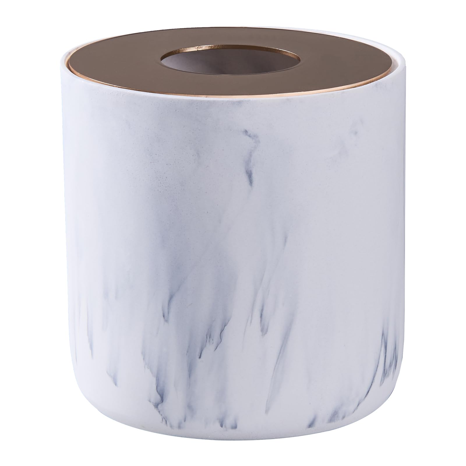 White Marble Textural Mini Trash Can with Rose Gold Stainless Steel Lid