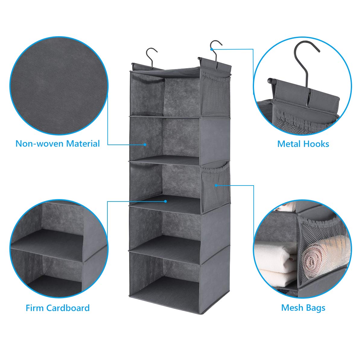 5 Shelf Foldable Hanging Closet Organizer
