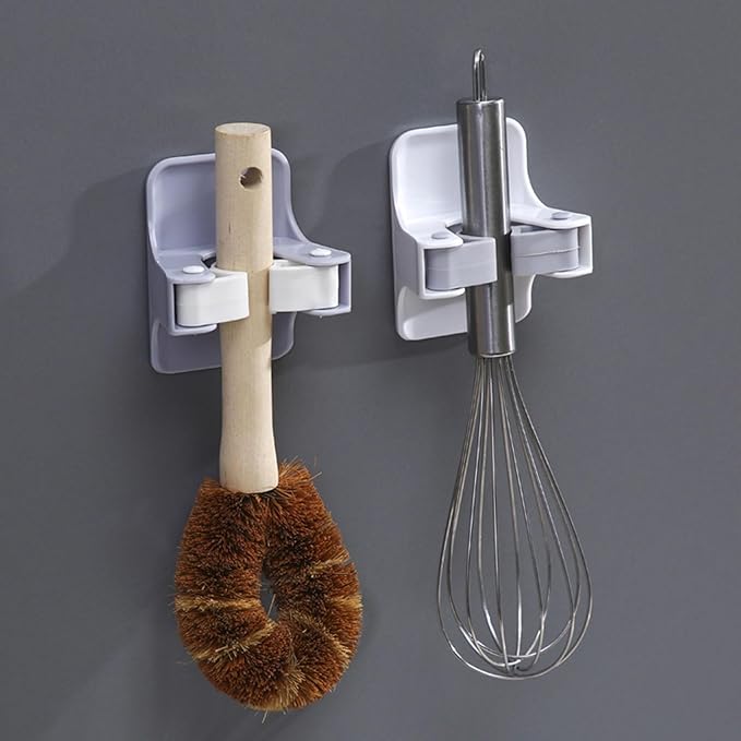 Set of 4 Wall Mounted Mop Grippers No Drilling Broom Holders Mop Handle Hanger Space Saving Tool Organizers Kitchen Organization