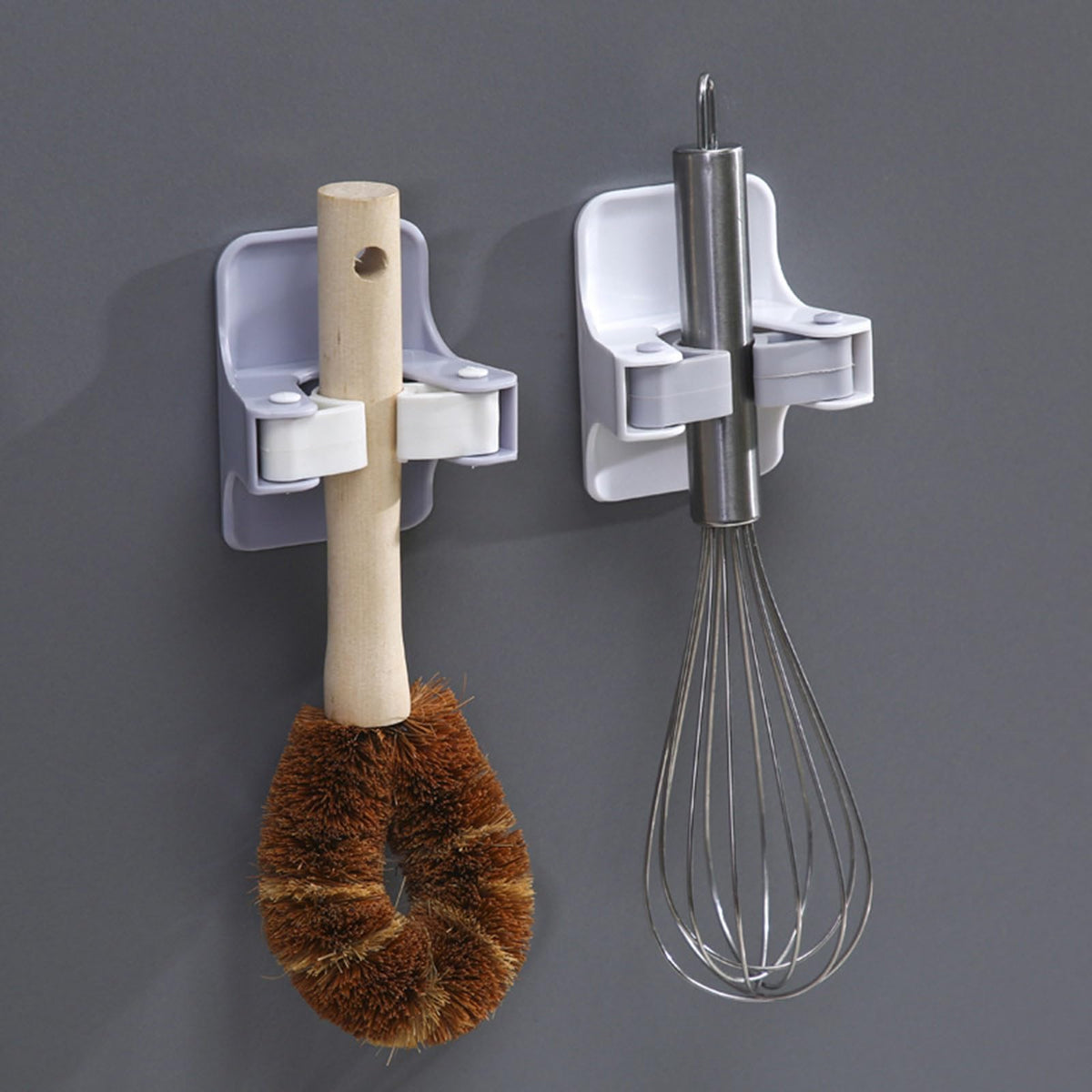 4 Pack Wall Mount Mop Holder Self Adhesive Broom Grippers No Drilling Mop Handle Hanger Practical Home Organization Tool