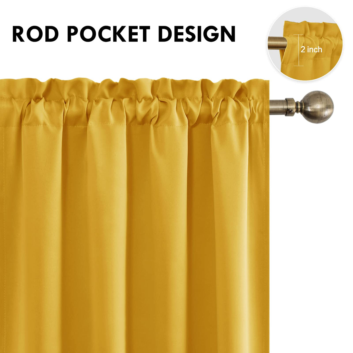 Blackout Curtains for Bedroom Living Room 52 x 63 Inch Long Yellow (2 Count)