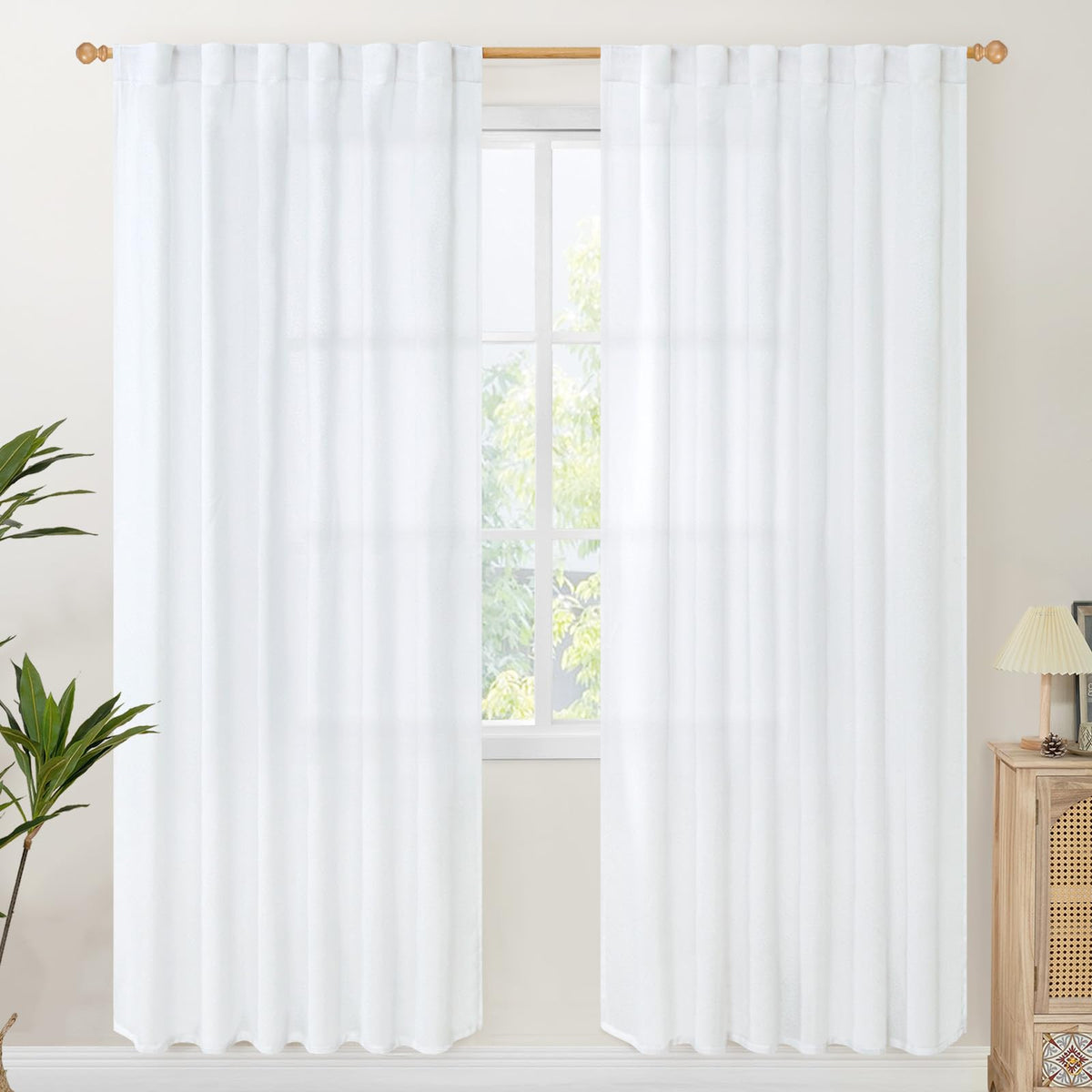 White Linen Curtains 78 Inch Length for Living Room (2 Count)