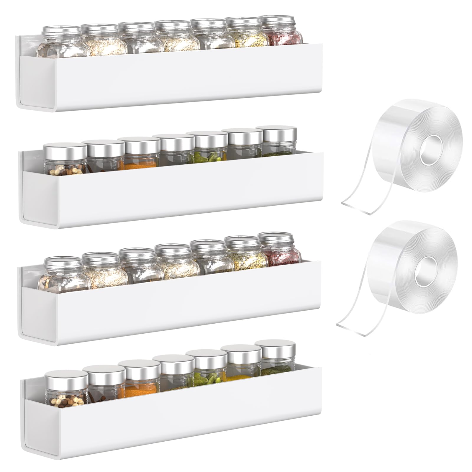 4 Pack White Acrylic Spice Rack Organizers for Cabinet Doors