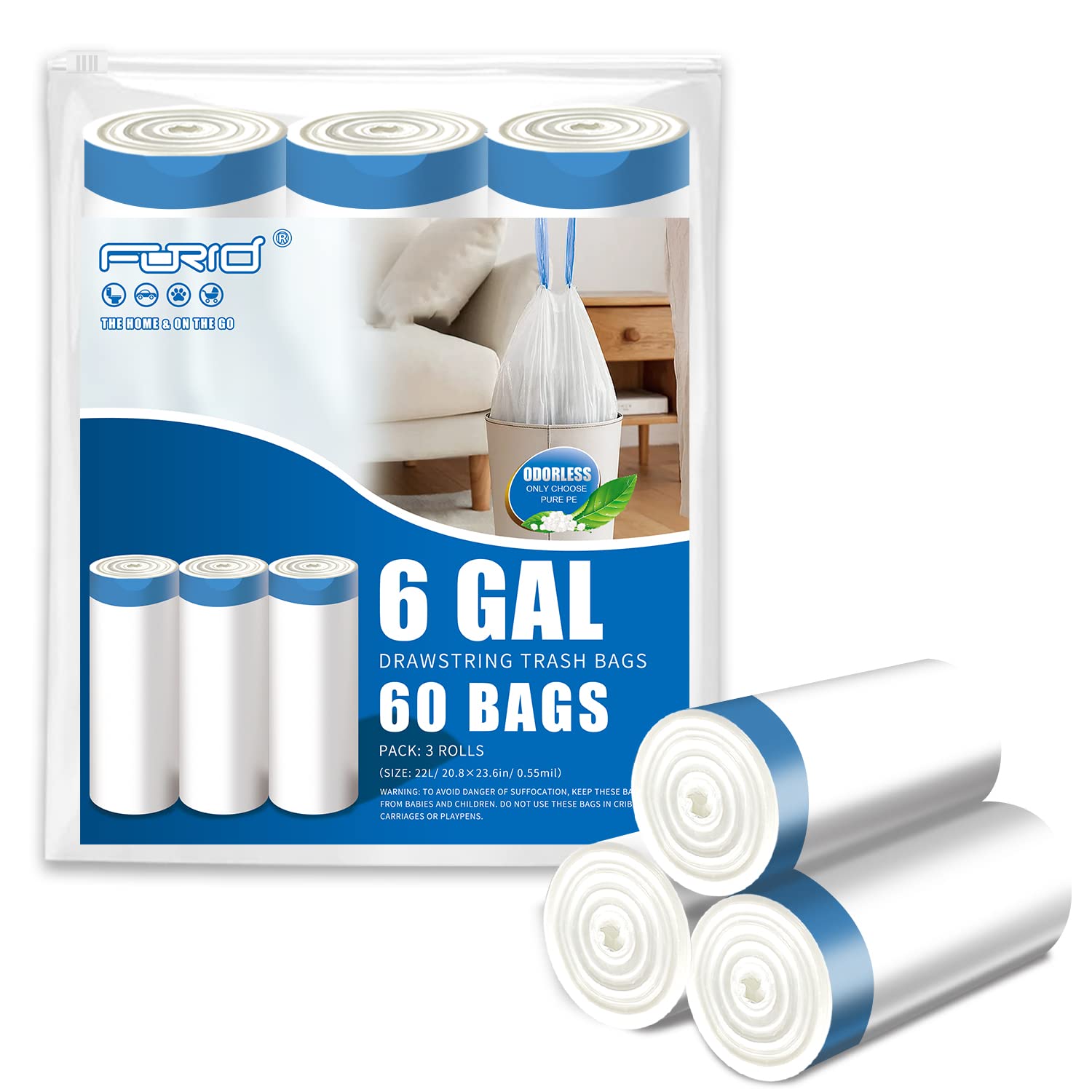 Small Drawstring Trash Bags (60 Count)