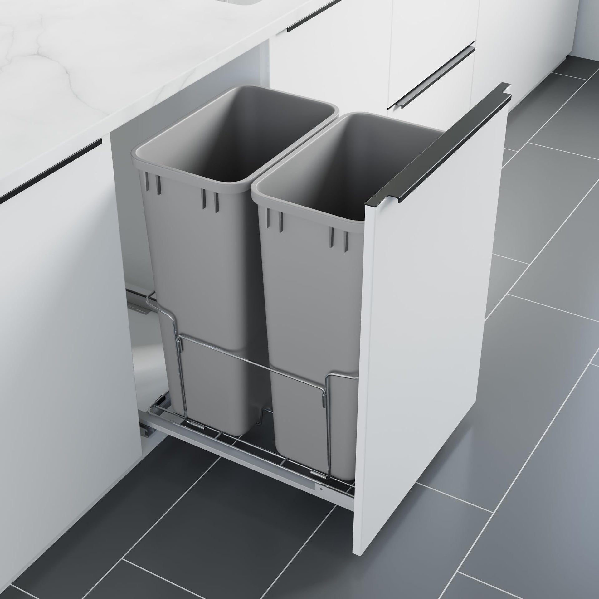 Dowell B18 Aluminum Base Wastebasket Pullout with Door Mount and Two 50Qt (2 Count)