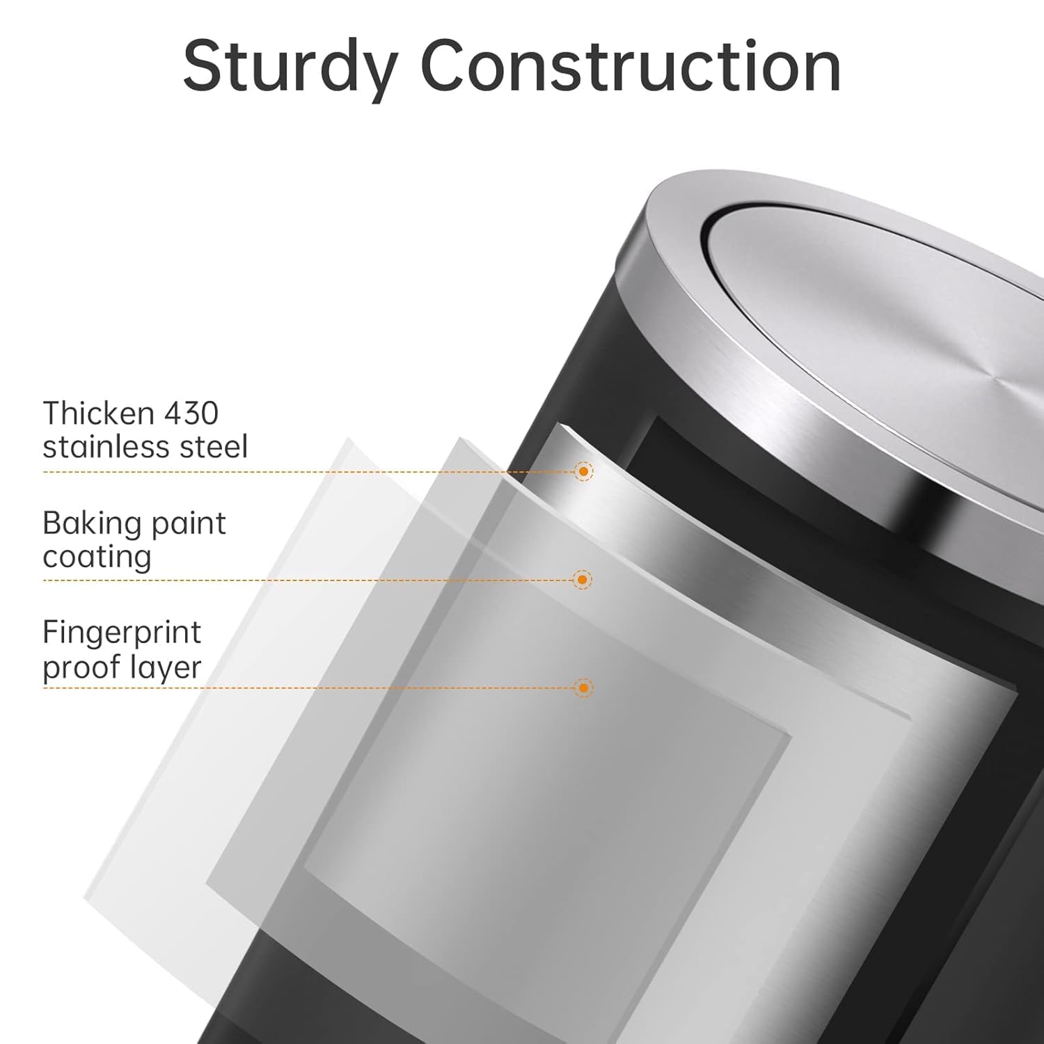 4 Gallons Matte Black Swing Lid Stainless Steel Trash Can